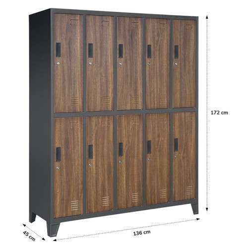 JAN NOWAK - Kovová šatní skříň BARTEKA BHP10  - antracit/ořech - rozměr 172x136 cm 