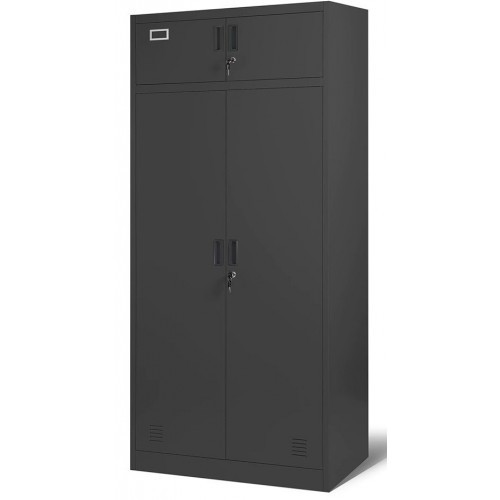 JAN NOWAK - Kovová šatní skříň BORS s policemi a zásuvkami - antracit -  rozměr 185x90 cm 