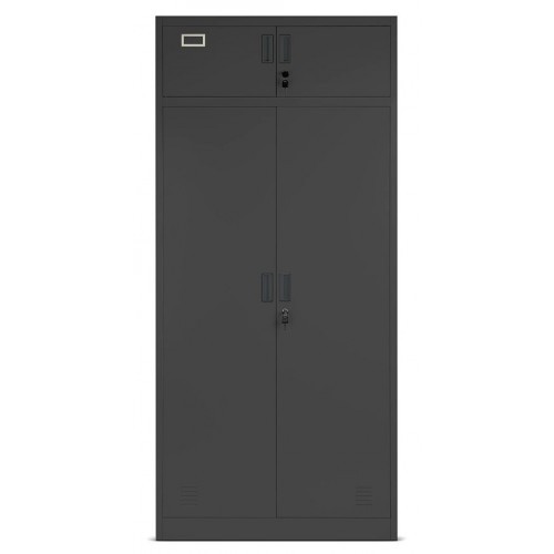 JAN NOWAK - Kovová šatní skříň BORS s policemi a zásuvkami - antracit -  rozměr 185x90 cm 
