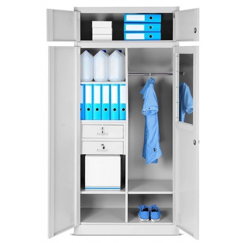 JAN NOWAK - Kovová šatní skříň BORS s policemi a zásuvkami - šedá -  rozměr 185x90 cm 