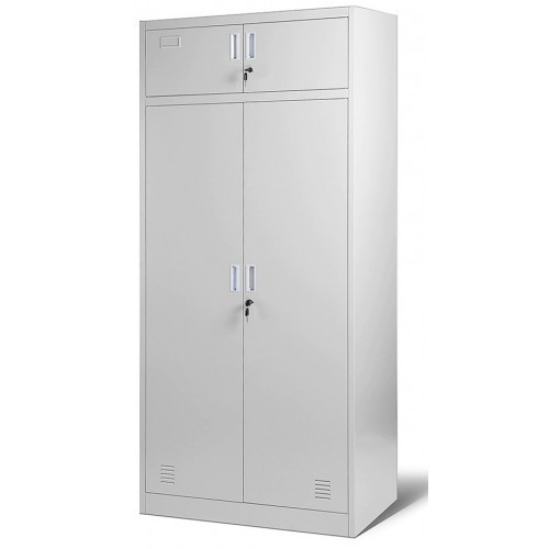 JAN NOWAK - Kovová šatní skříň BORS s policemi a zásuvkami - šedá -  rozměr 185x90 cm 