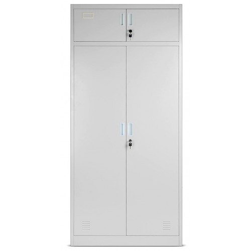 JAN NOWAK - Kovová šatní skříň BORS s policemi a zásuvkami - šedá -  rozměr 185x90 cm 