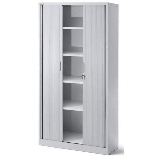 JAN NOWAK - Kovová policová skříň se zámkem  a posuvnými dveřmi MIA  - šedá  - rozměr 185x90 cm 