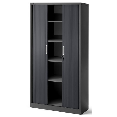 JAN NOWAK - Kovová policová skříň se zámkem  a posuvnými dveřmi MIA  - antracit  - rozměr 185x90 cm 