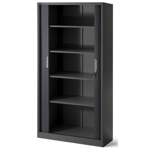 JAN NOWAK - Kovová policová skříň se zámkem  a posuvnými dveřmi MIA  - antracit  - rozměr 185x90 cm 