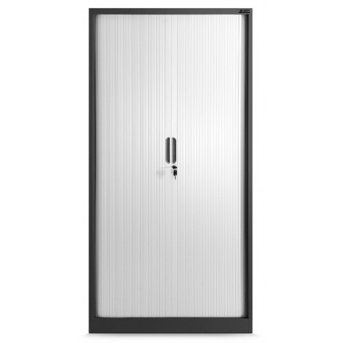 JAN NOWAK - Kovová policová skříň se zámkem  a posuvnými dveřmi MIA  - antracit/bílá  - rozměr 185x90 cm 