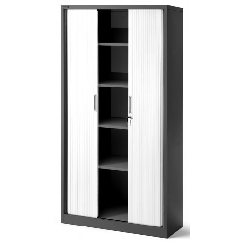 JAN NOWAK - Kovová policová skříň se zámkem  a posuvnými dveřmi MIA  - antracit/bílá  - rozměr 185x90 cm 