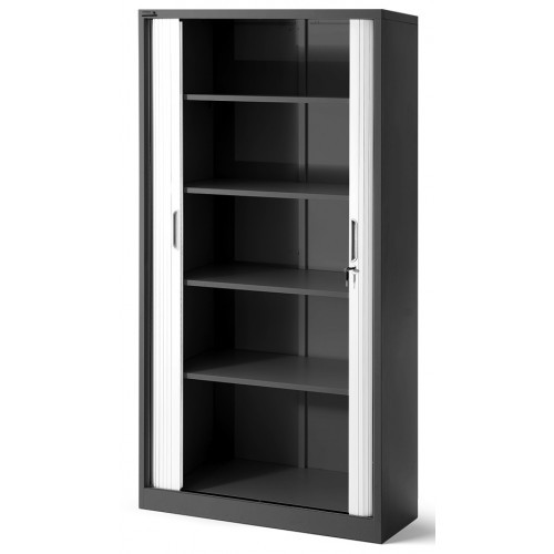 JAN NOWAK - Kovová policová skříň se zámkem  a posuvnými dveřmi MIA  - antracit/bílá  - rozměr 185x90 cm 