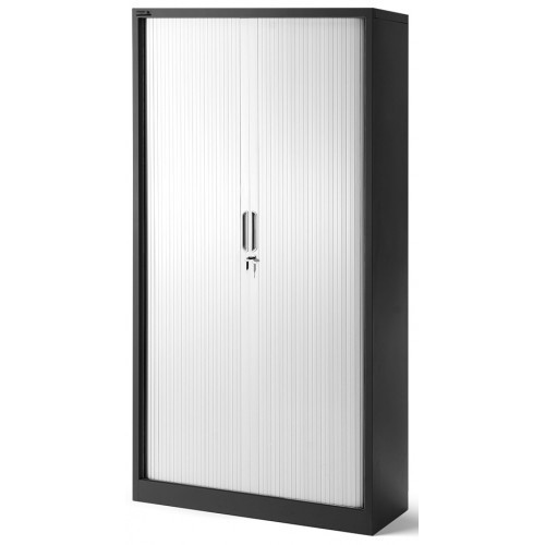 JAN NOWAK - Kovová policová skříň se zámkem  a posuvnými dveřmi MIA  - antracit/bílá  - rozměr 185x90 cm 