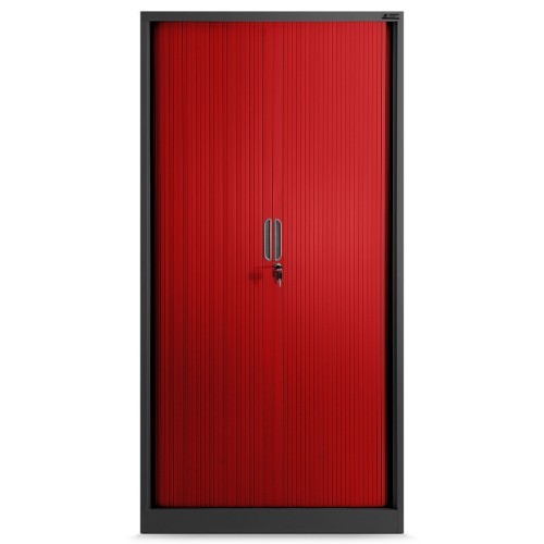 JAN NOWAK - Kovová policová skříň se zámkem  a posuvnými dveřmi MIA  - antracit/červená  - rozměr 185x90 cm 