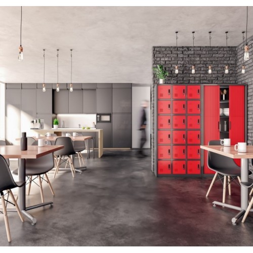 JAN NOWAK - Kovová policová skříň se zámkem  a posuvnými dveřmi MIA  - antracit/bílá  - rozměr 185x90 cm 