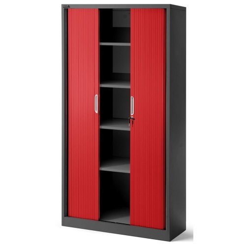JAN NOWAK - Kovová policová skříň se zámkem  a posuvnými dveřmi MIA  - antracit/červená  - rozměr 185x90 cm 