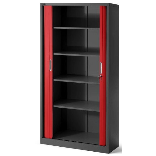 JAN NOWAK - Kovová policová skříň se zámkem  a posuvnými dveřmi MIA  - antracit/červená  - rozměr 185x90 cm 
