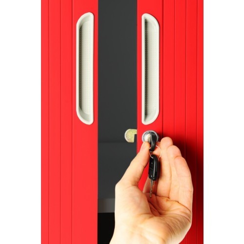 JAN NOWAK - Kovová policová skříň se zámkem  a posuvnými dveřmi MIA  - antracit/červená  - rozměr 185x90 cm 