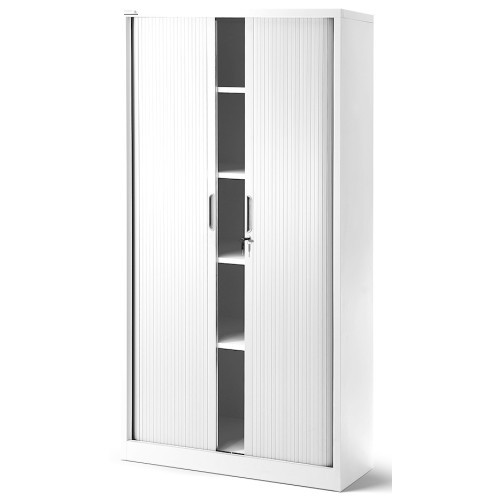 JAN NOWAK - Kovová policová skříň se zámkem  a posuvnými dveřmi MIA  - bílá  - rozměr 185x90 cm 