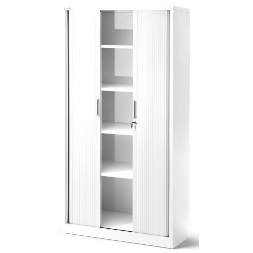 JAN NOWAK - Kovová policová skříň se zámkem  a posuvnými dveřmi MIA  - bílá  - rozměr 185x90 cm 