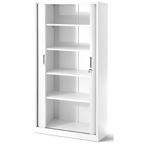 JAN NOWAK - Kovová policová skříň se zámkem  a posuvnými dveřmi MIA  - bílá  - rozměr 185x90 cm 