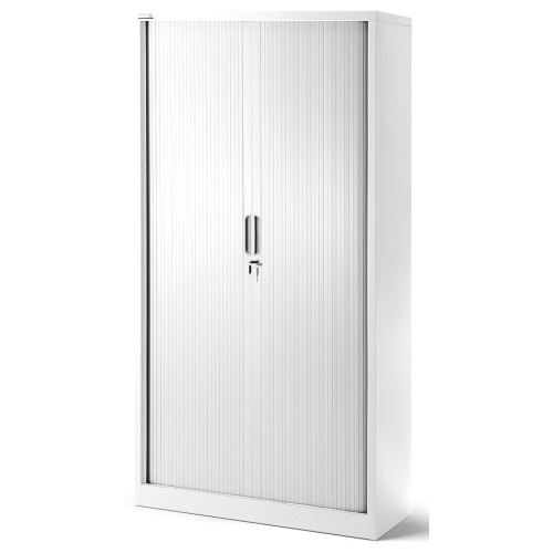 JAN NOWAK - Kovová policová skříň se zámkem  a posuvnými dveřmi MIA  - bílá  - rozměr 185x90 cm 