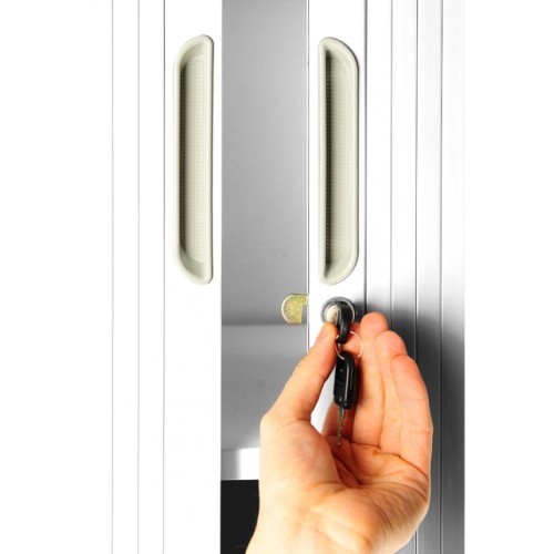 JAN NOWAK - Kovová policová skříň se zámkem  a posuvnými dveřmi MIA  - antracit/bílá  - rozměr 185x90 cm 