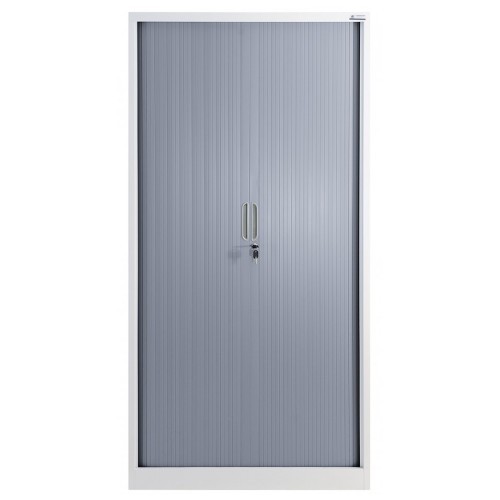 JAN NOWAK - Kovová policová skříň se zámkem  a posuvnými dveřmi MIA  - bílá/šedá  - rozměr 185x90 cm 