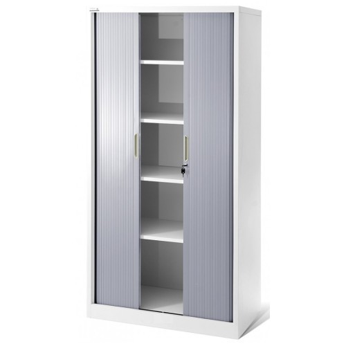 JAN NOWAK - Kovová policová skříň se zámkem  a posuvnými dveřmi MIA  - bílá/šedá  - rozměr 185x90 cm 