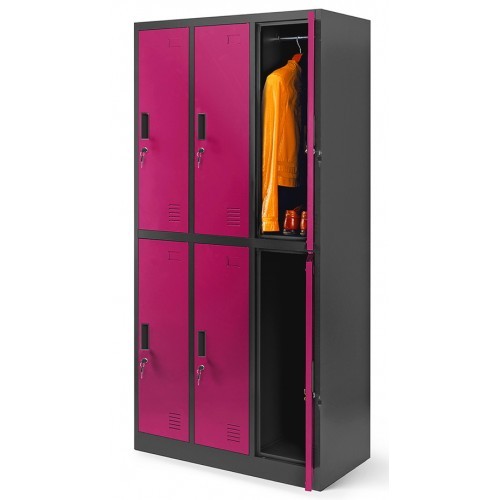 JAN NOWAK - Kovová šatní skříň IGORA  BHP 6  - antracit/fuchsie - rozměr 185x90 cm 