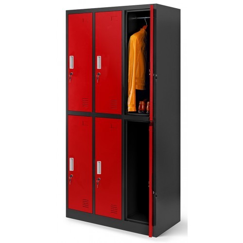 Kovová šatní skříň IGORA  BHP 6  - antracit/červená - rozměr 185x90 cm 