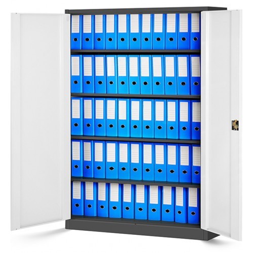 JAN NOWAK - Kovová policová skříň JANA II se zámkem - antracit/bílá- rozměr 185x115 cm 