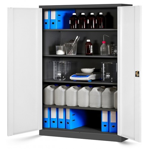 JAN NOWAK - Kovová policová skříň JANA II se zámkem - antracit/bílá- rozměr 185x115 cm 