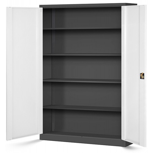 JAN NOWAK - Kovová policová skříň JANA II se zámkem - antracit/bílá- rozměr 185x115 cm 