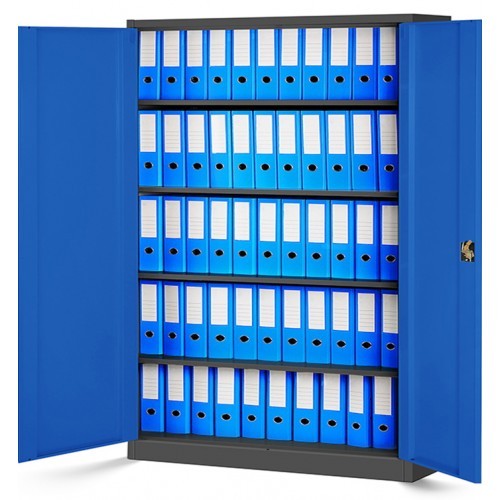 JAN NOWAK - Kovová policová skříň JANA II se zámkem - antracit/modrá - rozměr 185x115 cm 
