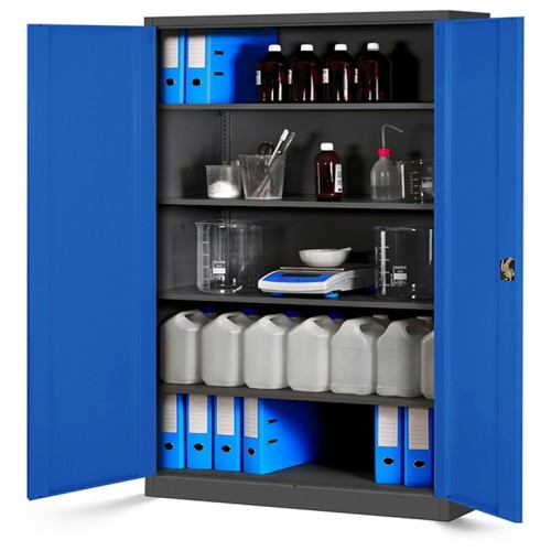 JAN NOWAK - Kovová policová skříň JANA II se zámkem - antracit/modrá - rozměr 185x115 cm 