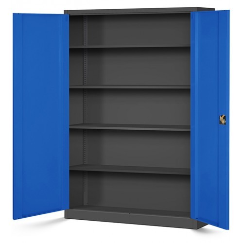 JAN NOWAK - Kovová policová skříň JANA II se zámkem - antracit/modrá - rozměr 185x115 cm 