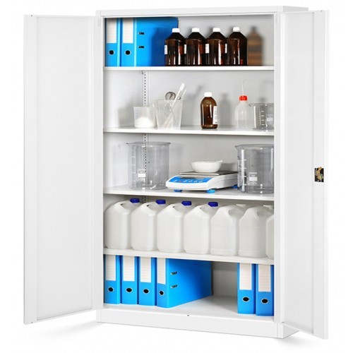 JAN NOWAK - Kovová policová skříň JANA II se zámkem - bílá- rozměr 185x115 cm 