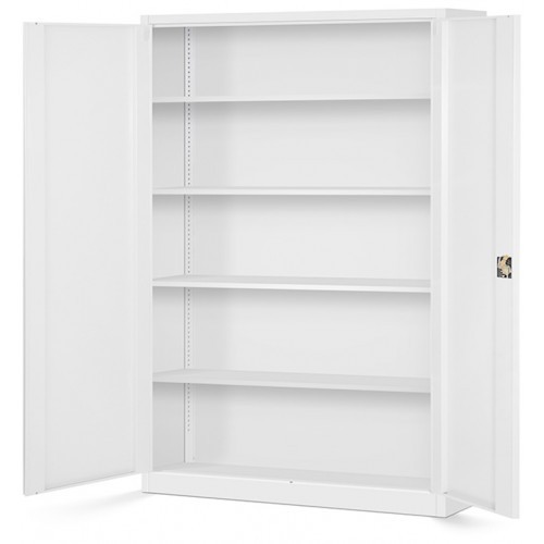 JAN NOWAK - Kovová policová skříň JANA II se zámkem - bílá- rozměr 185x115 cm 