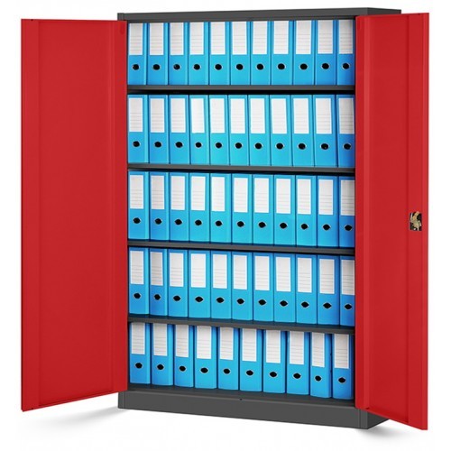 JAN NOWAK - Kovová policová skříň JANA II se zámkem - antracit/červená - rozměr 185x115 cm 