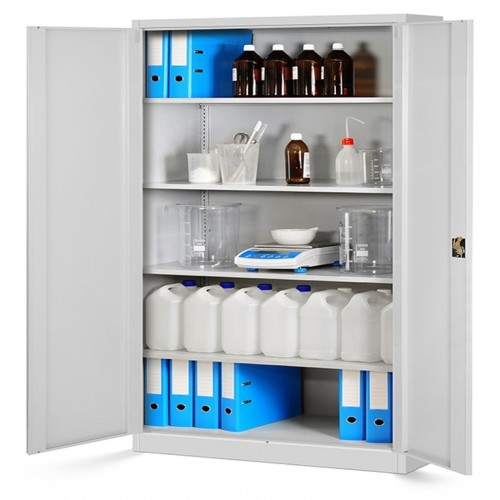 JAN NOWAK - Kovová policová skříň JANA II se zámkem - šedá- rozměr 185x115 cm 