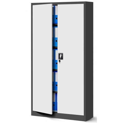 JAN NOWAK - Kovová policová skříň JANA se zámkem - antracit/bílá - rozměr 185x90 cm 