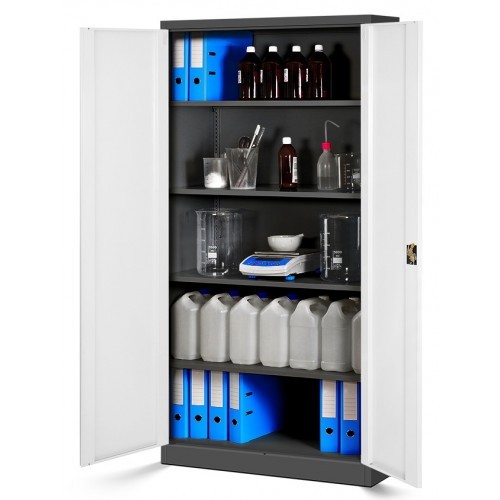 JAN NOWAK - Kovová policová skříň JANA se zámkem - antracit/bílá - rozměr 185x90 cm 