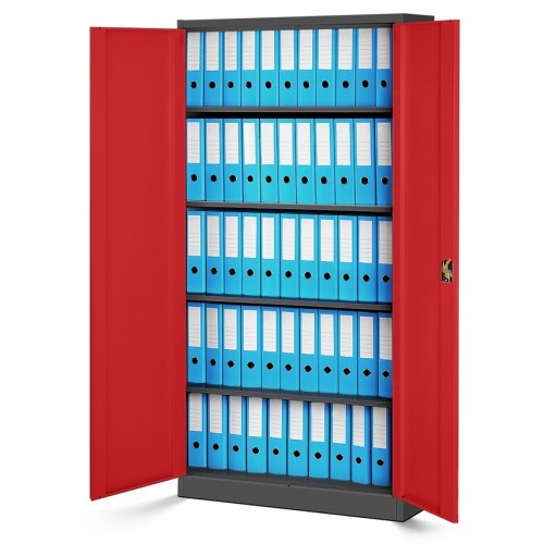 JAN NOWAK - Kovová policová skříň JANA se zámkem - antracit/červená - rozměr 185x90 cm 