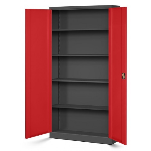 JAN NOWAK - Kovová policová skříň JANA se zámkem - antracit/červená - rozměr 185x90 cm 
