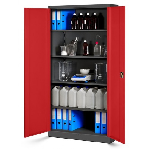 JAN NOWAK - Kovová policová skříň JANA se zámkem - antracit/červená - rozměr 185x90 cm 