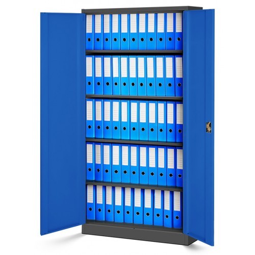 JAN NOWAK - Kovová policová skříň JANA se zámkem - antracit/modrá - rozměr 185x90 cm 