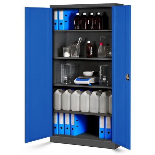 JAN NOWAK - Kovová policová skříň JANA se zámkem - antracit/modrá - rozměr 185x90 cm 