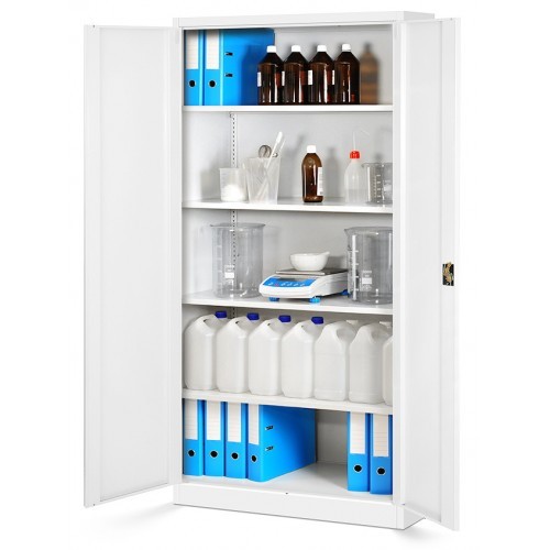 JAN NOWAK - Kovová policová skříň JANA se zámkem - bílá - rozměr 185x90 cm 