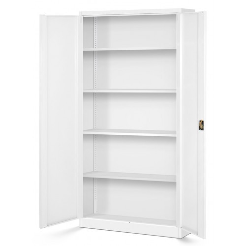 JAN NOWAK - Kovová policová skříň JANA se zámkem - bílá - rozměr 185x90 cm 