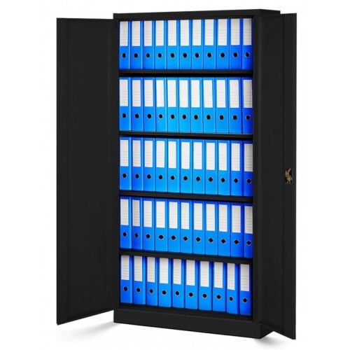 JAN NOWAK - Kovová policová skříň JANA se zámkem - černá - rozměr 185x90 cm 