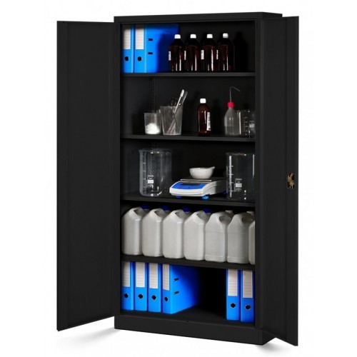 JAN NOWAK - Kovová policová skříň JANA se zámkem - černá - rozměr 185x90 cm 