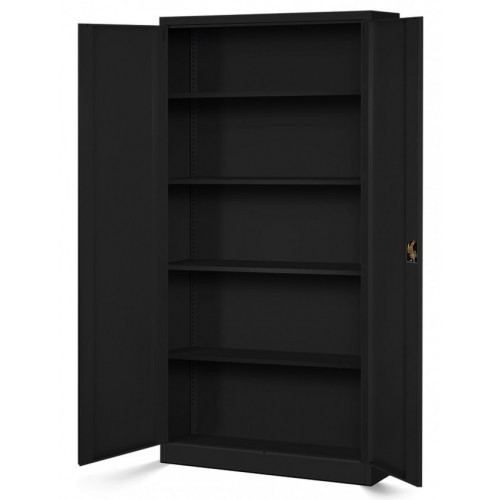 JAN NOWAK - Kovová policová skříň JANA se zámkem - černá - rozměr 185x90 cm 