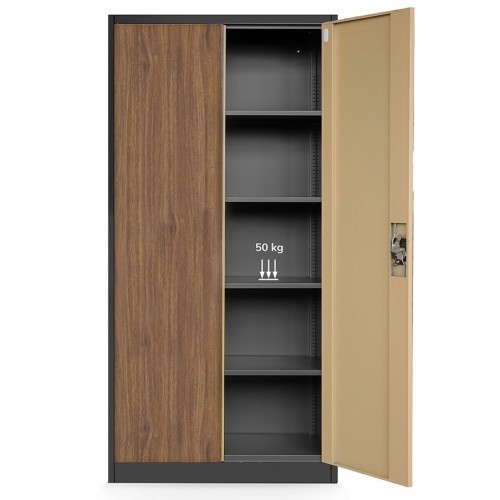 JAN NOWAK - Kovová policová skříň se zámkem  JANH eco - antracit/ořech- rozměr 195x90 cm 